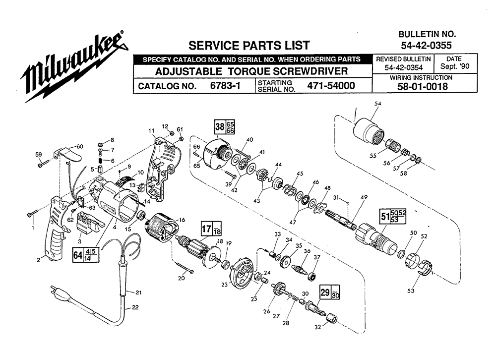 Fig-0 Diagram and Parts List for 6783-3 471-54000 Milwaukee Electric Drill