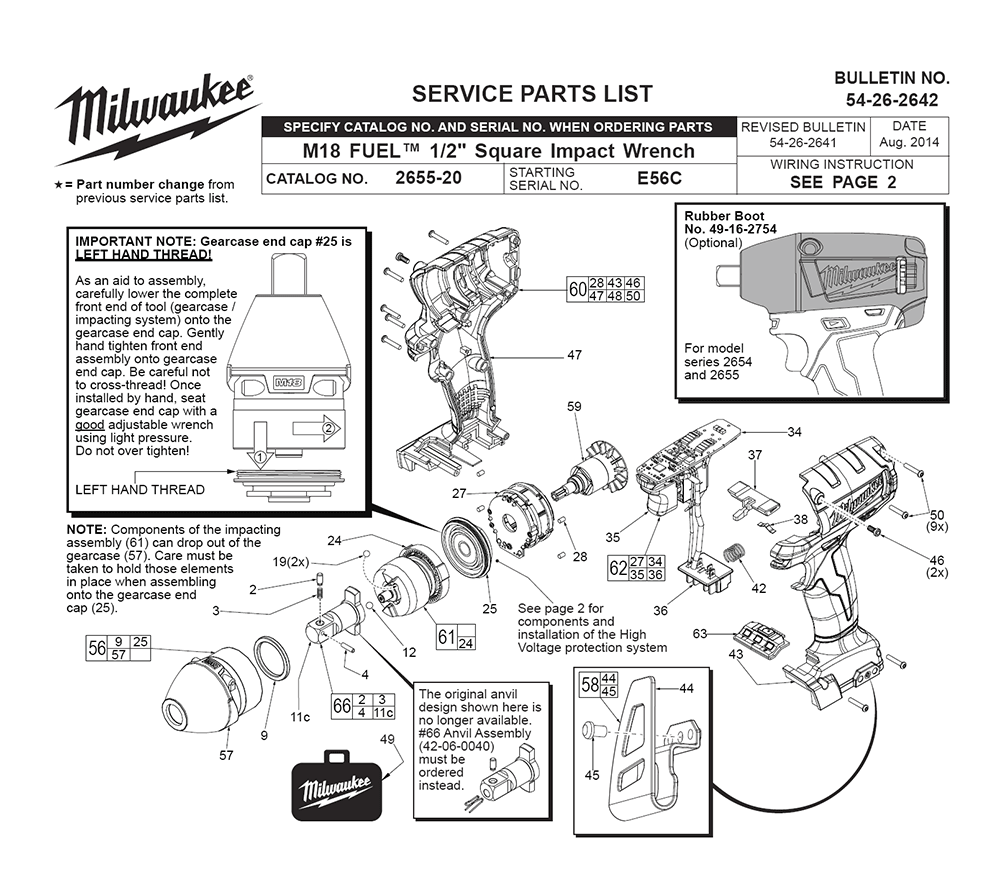 Fig-0 Diagram and Parts List for 2655-20 E56C Milwaukee Impact Driver