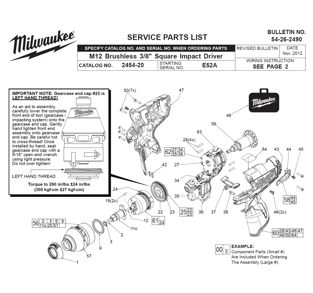 Fig-0 Diagram and Parts List for 2454-22 E52A Milwaukee Impact Driver