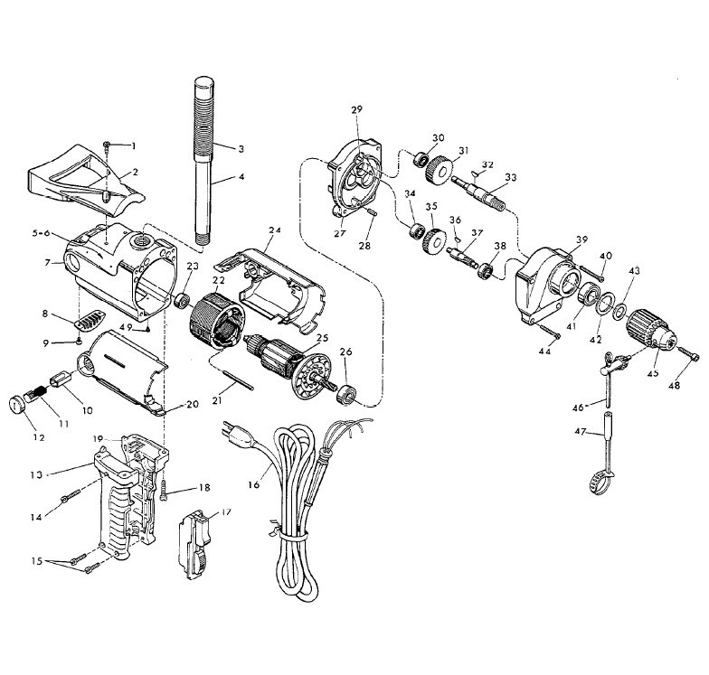 Fig-0 Diagram and Parts List for 1610-1  Milwaukee Electric Drill