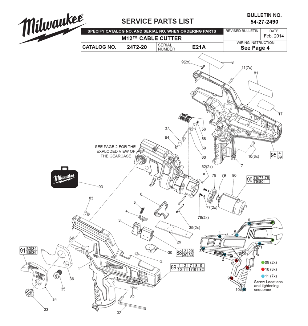 Fig-0 Diagram and Parts List for 2472-20 E21A Milwaukee Nibbler & Shears