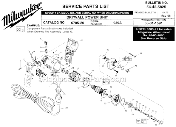Page A Diagram and Parts List for 6705-20 SER 939A Milwaukee Electric Drill