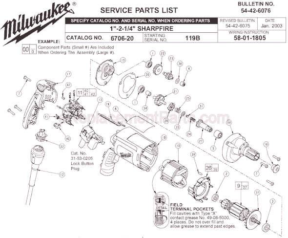 Page A Diagram and Parts List for 6706-20 SER 119B Milwaukee Electric Drill