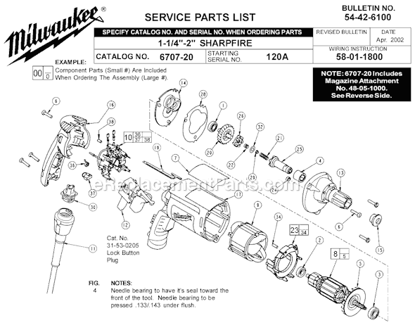 Page A Diagram and Parts List for 6707-20 SER 120A Milwaukee Electric Drill