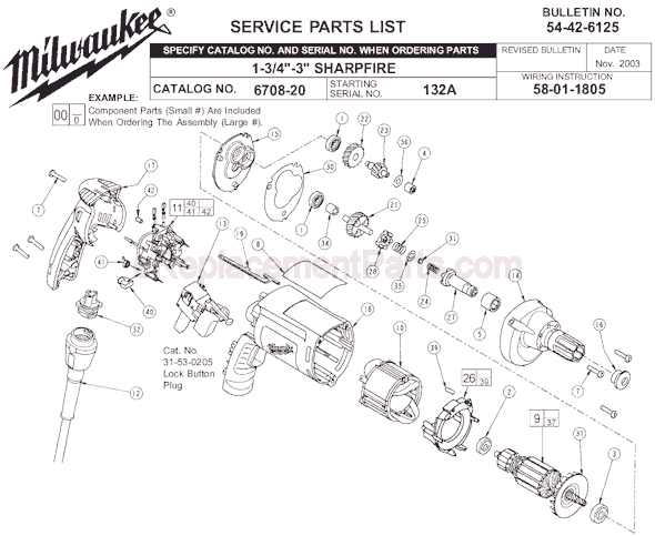 Page A Diagram and Parts List for 6708-20 SER 132A Milwaukee Electric Drill