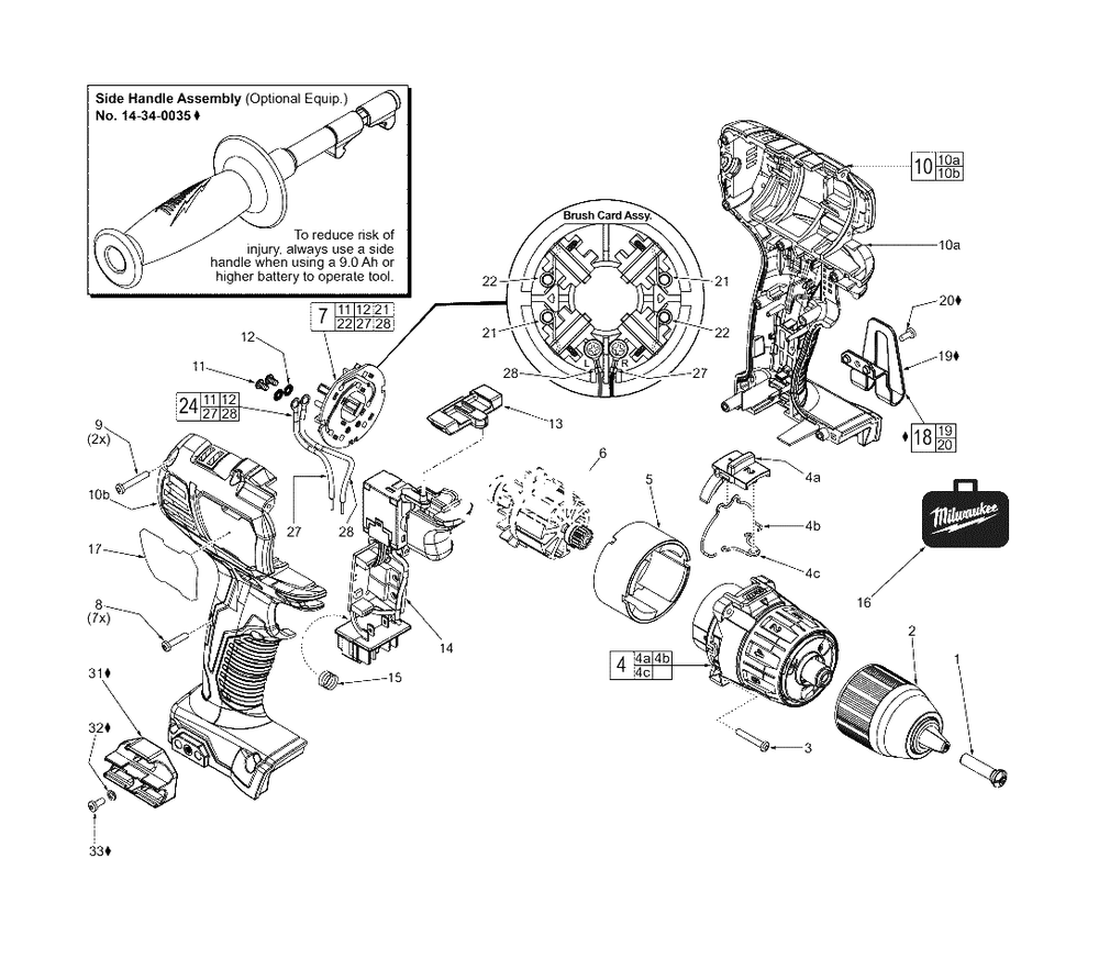 M18 1/2-Inch Driver-Drill Diagram and Parts List for 2606-059 F61D Milwaukee Cordless Drill