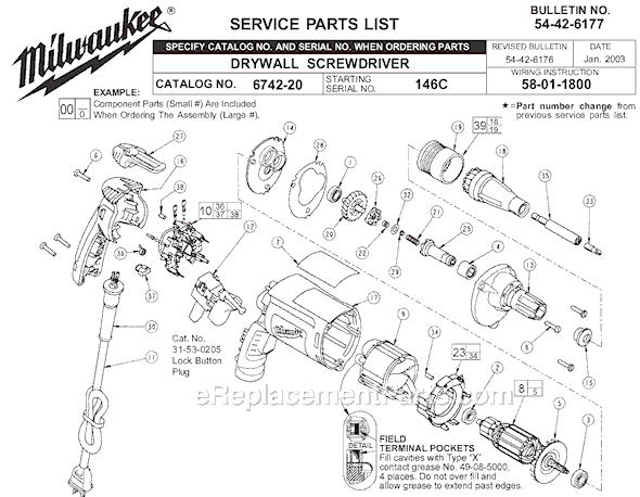 Page A Diagram and Parts List for 6742-20 SER 146C Milwaukee Electric Drill