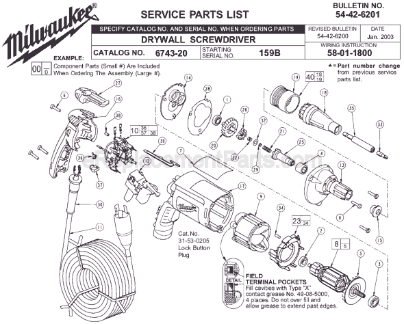 Page A Diagram and Parts List for 6743-20 SER 159B Milwaukee Electric Drill