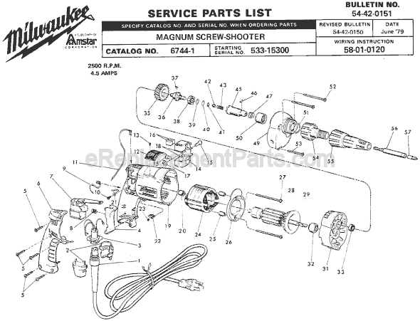 Page A Diagram and Parts List for 6744-1 SER 533-15300 Milwaukee Electric Drill