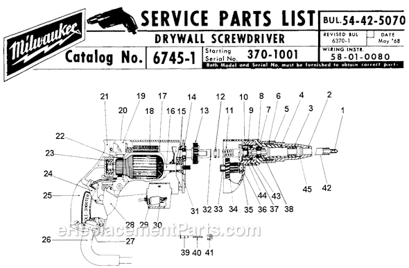 Page A Diagram and Parts List for 6745-1 SER 370-1001 Milwaukee Electric Drill