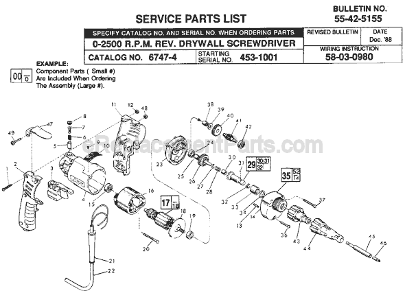 Page A Diagram and Parts List for 6747-4 SER 453-1001 Milwaukee Electric Drill