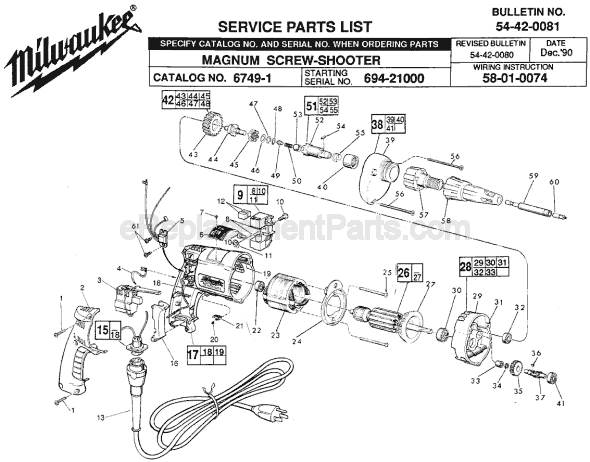 Page A Diagram and Parts List for 6749-1 SER 694-21000 Milwaukee Electric Drill