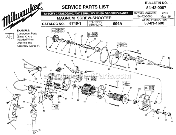 Page A Diagram and Parts List for 6749-1 SER 694A Milwaukee Electric Drill