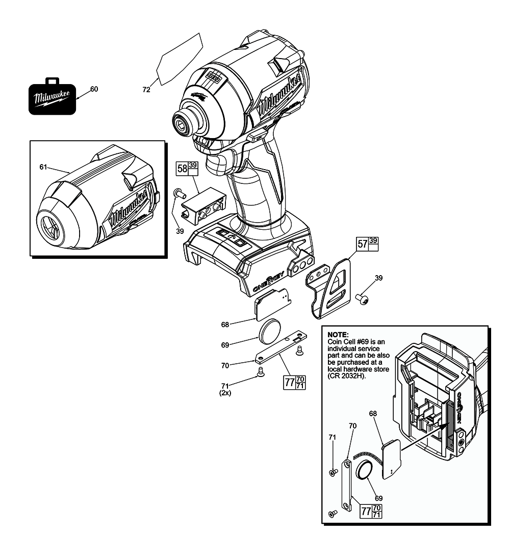 Fig-0 Diagram and Parts List for 2857-20 J64A Milwaukee Impact Driver