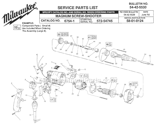 Page A Diagram and Parts List for 6754-1 SER 572-54745 Milwaukee Electric Drill