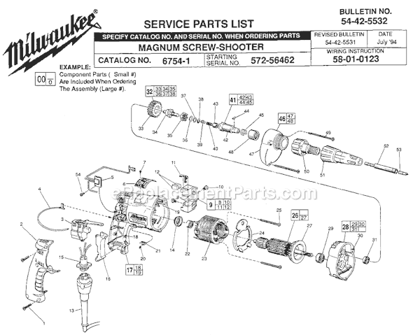 Page A Diagram and Parts List for 6754-1 SER 572-56462 Milwaukee Electric Drill