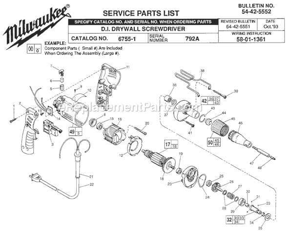 Page A Diagram and Parts List for 6755-1 SER 792A Milwaukee Electric Drill