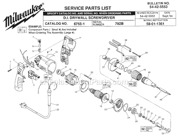 Page A Diagram and Parts List for 6755-1 SER 792B Milwaukee Electric Drill