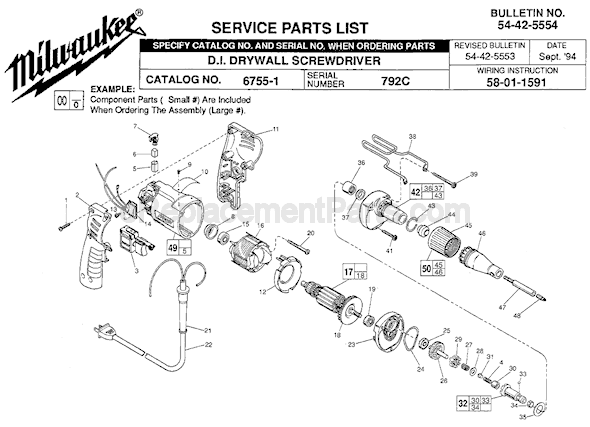 Page A Diagram and Parts List for 6755-1 SER 792C Milwaukee Electric Drill