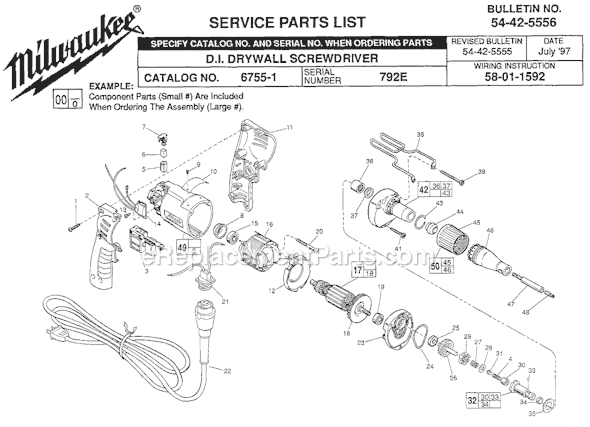 Page A Diagram and Parts List for 6755-1 SER 792E Milwaukee Electric Drill