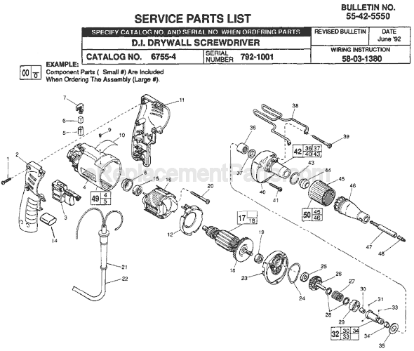 Page A Diagram and Parts List for 6755-4 SER 792-1001 Milwaukee Electric Drill