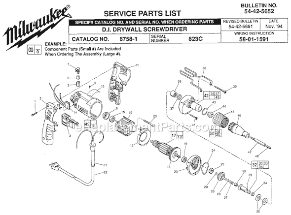 Page A Diagram and Parts List for 6758-1 SER 823C Milwaukee Electric Drill