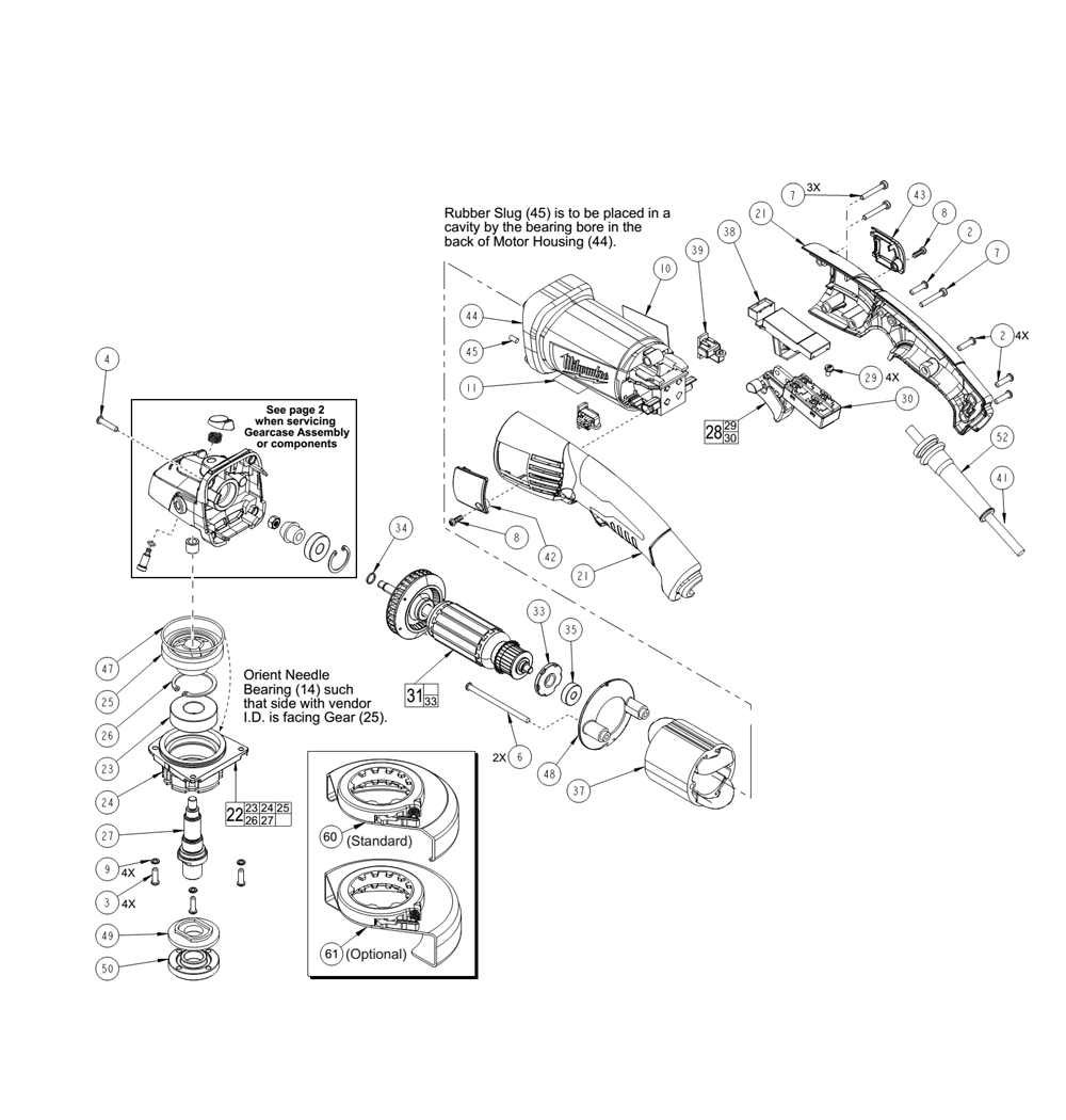 Fig-0 Diagram and Parts List for 6123-30 B67B Milwaukee Angle Grinder