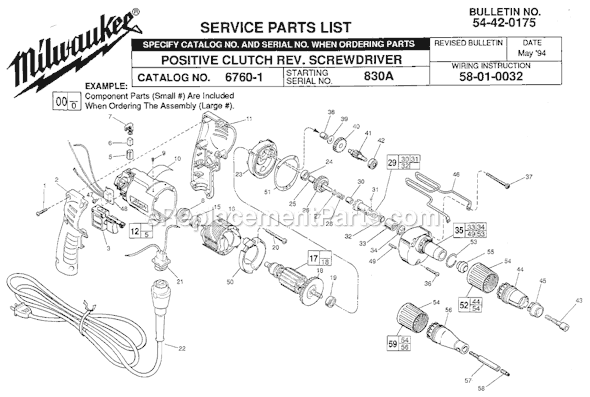 Page A Diagram and Parts List for 6760-1 SER 830A Milwaukee Electric Drill
