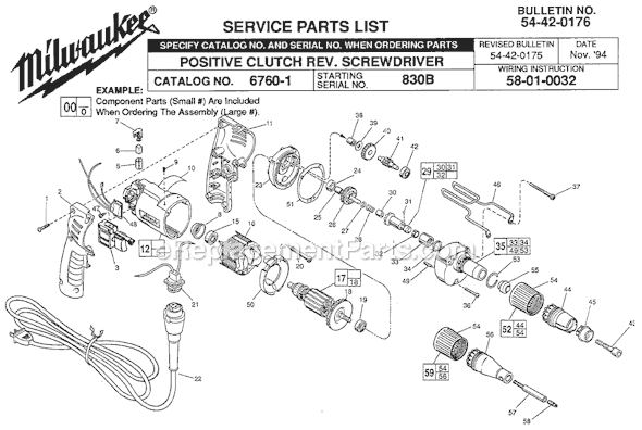 Page A Diagram and Parts List for 6760-1 SER 830B Milwaukee Electric Drill