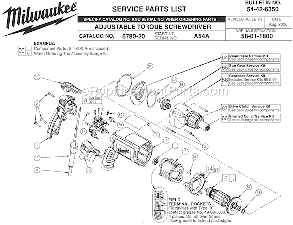 Page A Diagram and Parts List for 6780-20 SER A54A Milwaukee Electric Drill