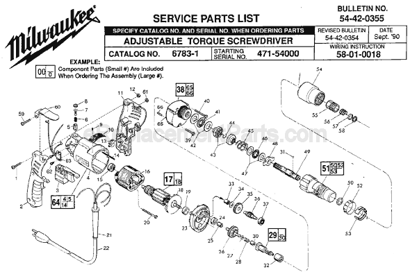 Page A Diagram and Parts List for 6783-1 SER 471-54000 Milwaukee Electric Drill