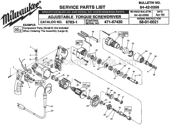 Page A Diagram and Parts List for 6783-1 SER 471-67430 Milwaukee Electric Drill