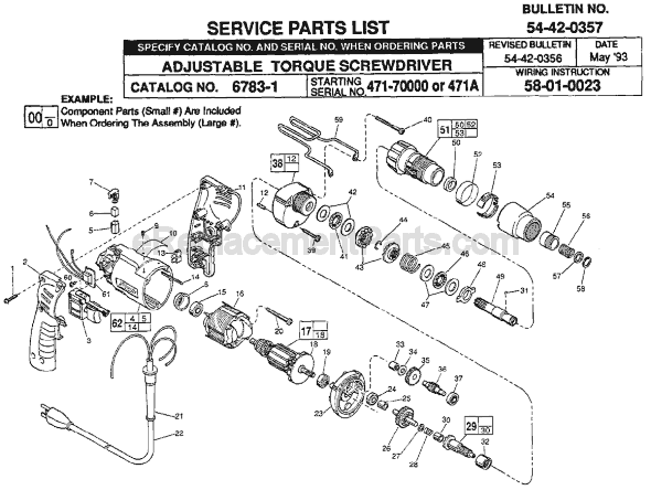 Page A Diagram and Parts List for 6783-1 SER 471-70000 Milwaukee Electric Drill