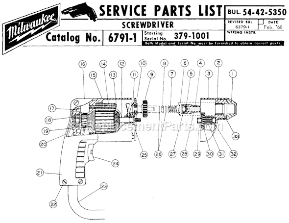 Page A Diagram and Parts List for 6791-1 SER 379-1001 Milwaukee Electric Drill