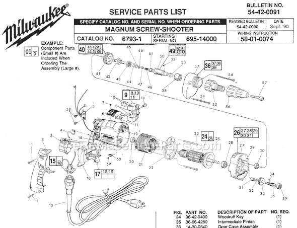 Page A Diagram and Parts List for 6793-1 SER 695-14000 Milwaukee Electric Drill