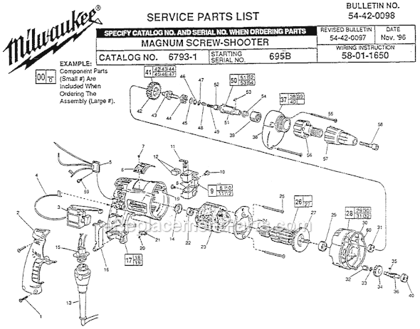 Page A Diagram and Parts List for 6793-1 SER 695B Milwaukee Electric Drill