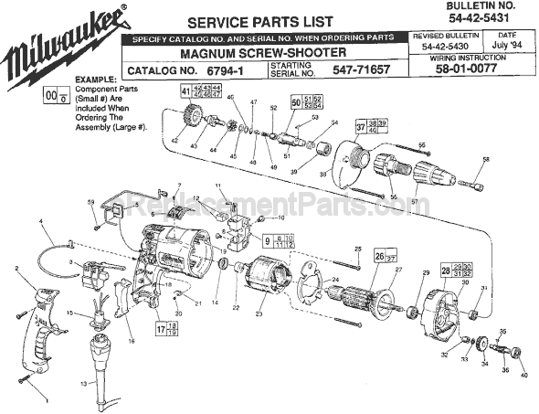 Page A Diagram and Parts List for 6794-1 SER 547-71657 Milwaukee Electric Drill