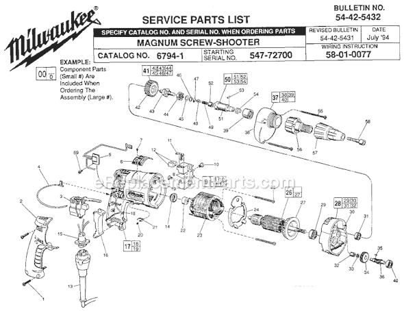 Page A Diagram and Parts List for 6794-1 SER 547-72700 Milwaukee Electric Drill