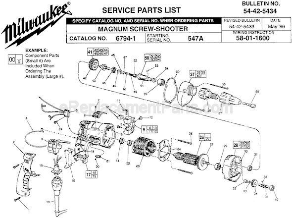 Page A Diagram and Parts List for 6794-1 SER 547A Milwaukee Electric Drill