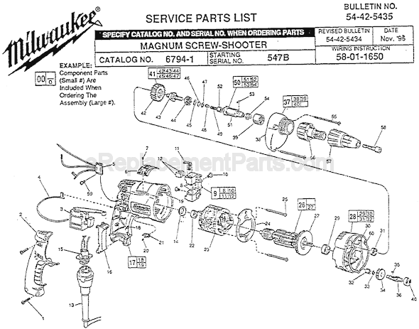 Page A Diagram and Parts List for 6794-1 SER 547B Milwaukee Electric Drill