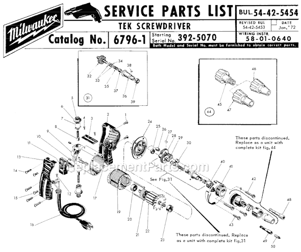 Page A Diagram and Parts List for 6796-1 SER 392-5070 Milwaukee Electric Drill