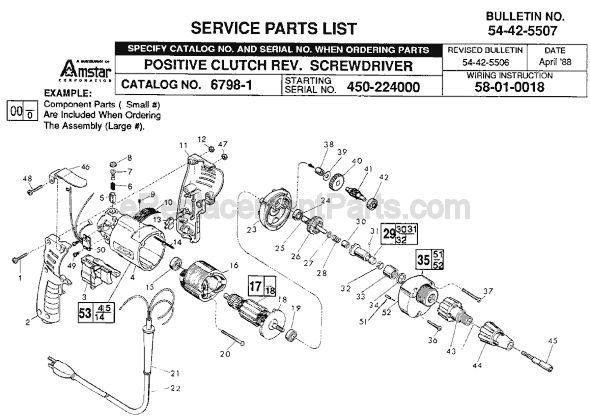 Page A Diagram and Parts List for 6798-1 SER 450-224000 Milwaukee Electric Drill