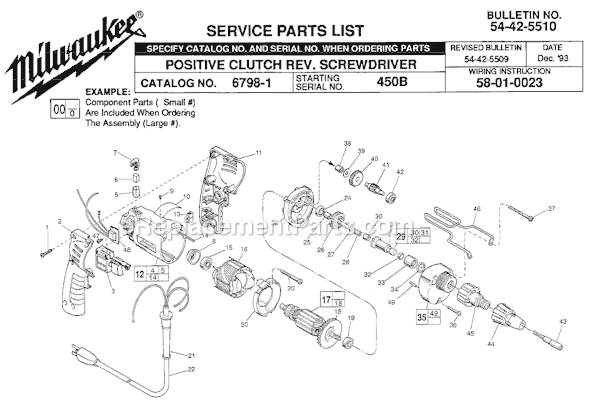 Page A Diagram and Parts List for 6798-1 SER 450B Milwaukee Electric Drill