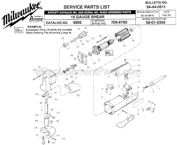 Page A Diagram and Parts List for 6805 SER 709-6700 Milwaukee Nibbler & Shears