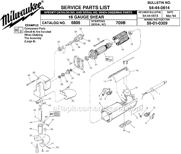 Page A Diagram and Parts List for 6805 SER 709B Milwaukee Nibbler & Shears