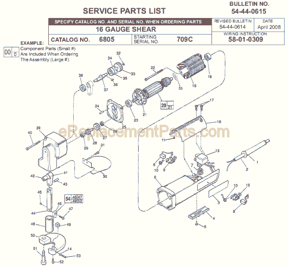 Page A Diagram and Parts List for 6805 SER 709C Milwaukee Nibbler & Shears