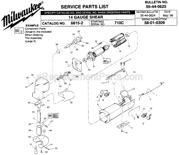 Page A Diagram and Parts List for 6815-2 SER 710C Milwaukee Nibbler & Shears