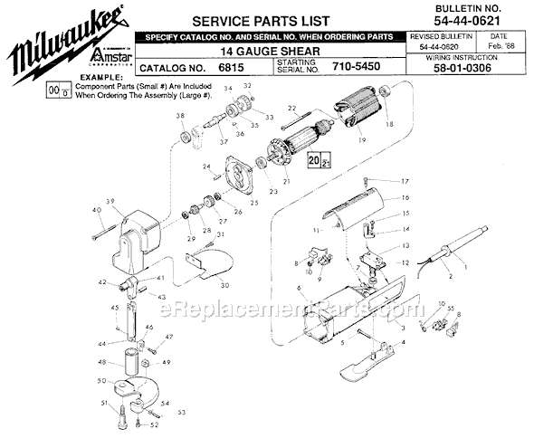 Page A Diagram and Parts List for 6815 SER 710-5450 Milwaukee Nibbler & Shears