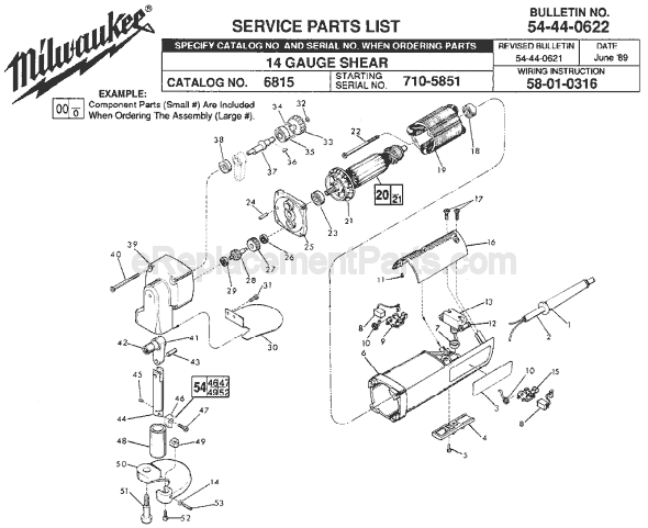 Page A Diagram and Parts List for 6815 SER 710-5851 Milwaukee Nibbler & Shears