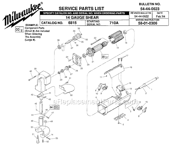 Page A Diagram and Parts List for 6815 SER 710A Milwaukee Nibbler & Shears